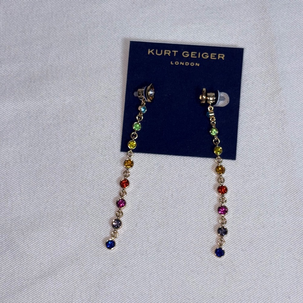 Kurt Geiger Rainbow Crystal Eagle Head Drop Earrings Multi New Dangle bling